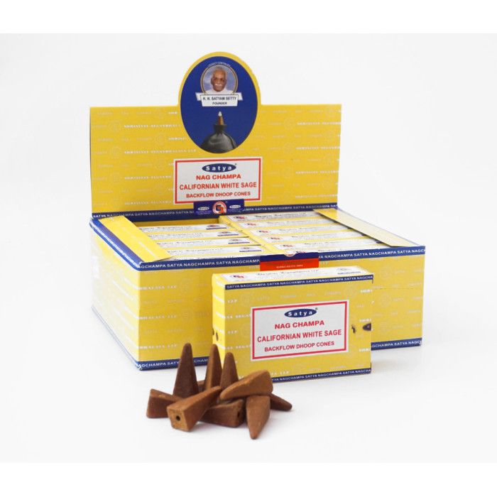 Ароматические конусы Жидкий дым Белый Шалфей Сатья SATYA BACK FLOW CONES WHITE SAGE 10 шт.