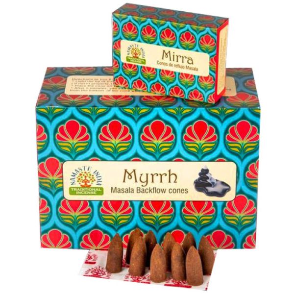 Ароматические конусы Жидкий дым Мирра Намасте Индия NAMASTE INDIA MYRRH 10 шт.