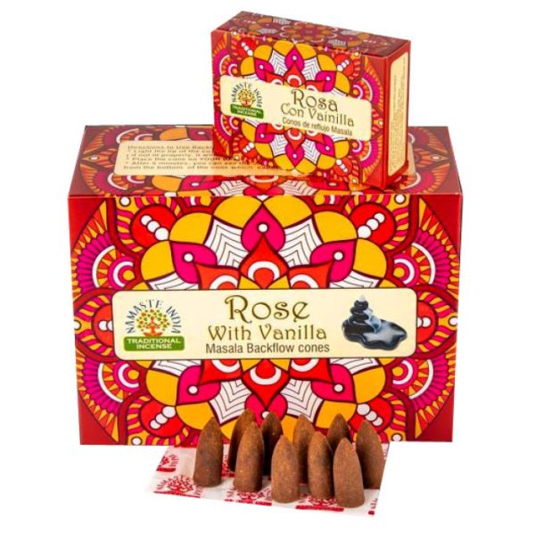 Ароматичні конуси Рідкий дим Троянда Ваніль Намасте Індія NAMASTE INDIA ROSE VANILLA 10 шт.