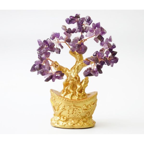 Дерево Щастя з камінням Аметист у чаші достатку 18 см