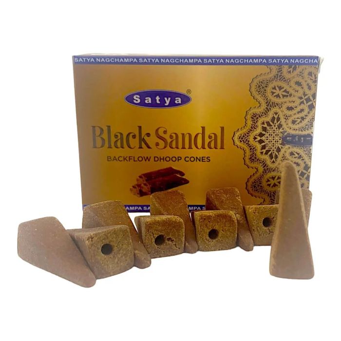Ароматические конусы Жидкий дым Чёрный сандал Сатья Black Sandal Backflow Dhoop Cone Satya 10 шт.