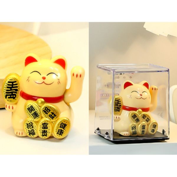 Кіт Манекі Неко з ієрогліфом жовтий на сонячній батарейці 6 см