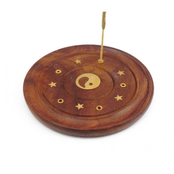 Підставка під аромапалички із червоного дерева кругла "Інь Ян"