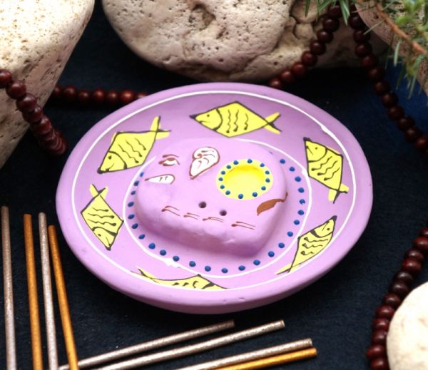 Подставка под аромапалочки терракот "Тарелка" Слоник Фиолетовая