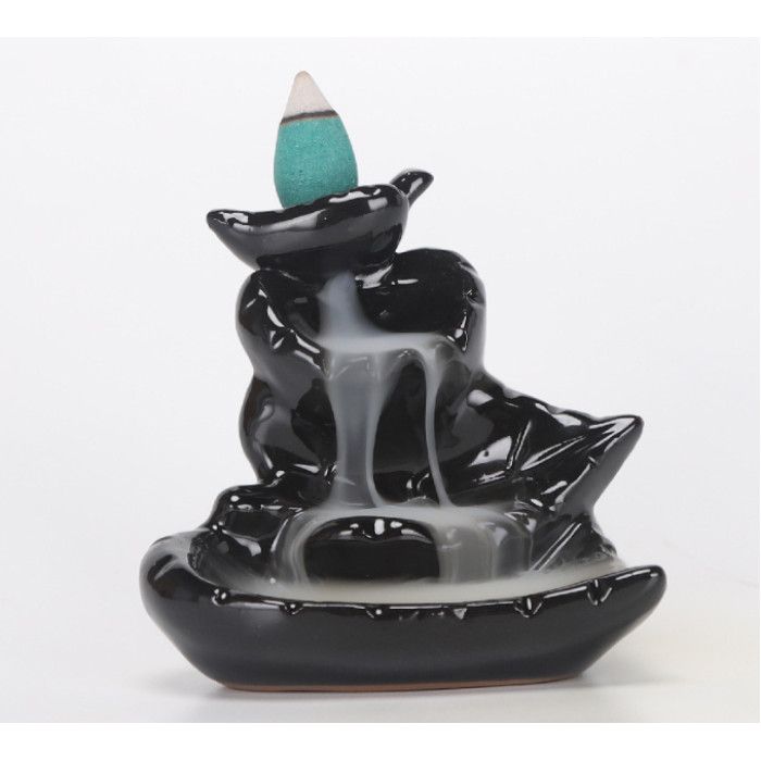 Подставка под благовония Жидкий дым керамическая "Падающие листья" чёрная