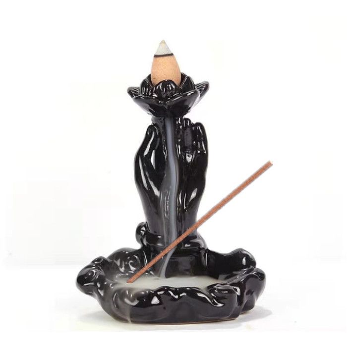 Підставка під пахощі Рідкий дим керамічна "Рука Будди" чорна